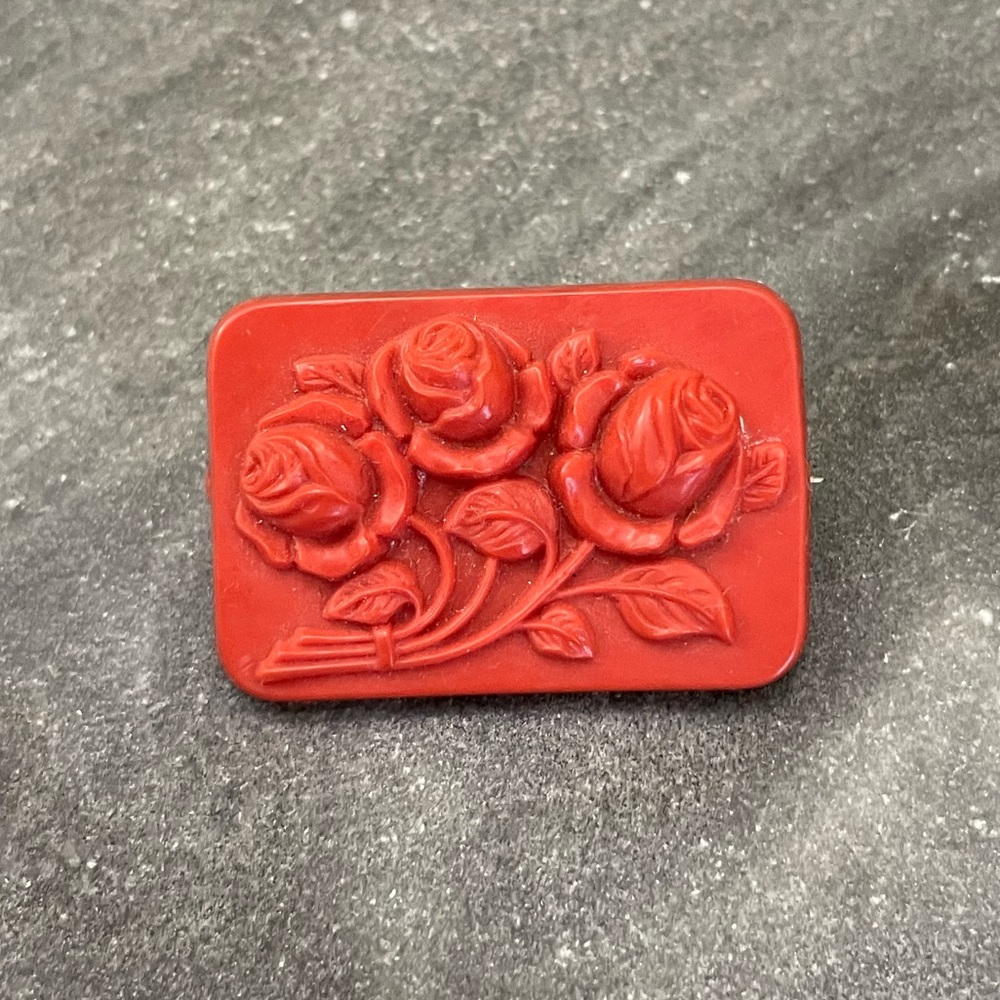 Vintage Celluloid Red Rose Brooch